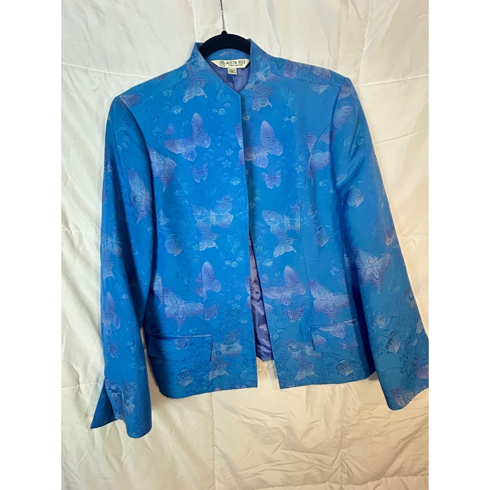 Austin Reed Women's Blue Butterfly Brocade Blazer Jacket Size 16